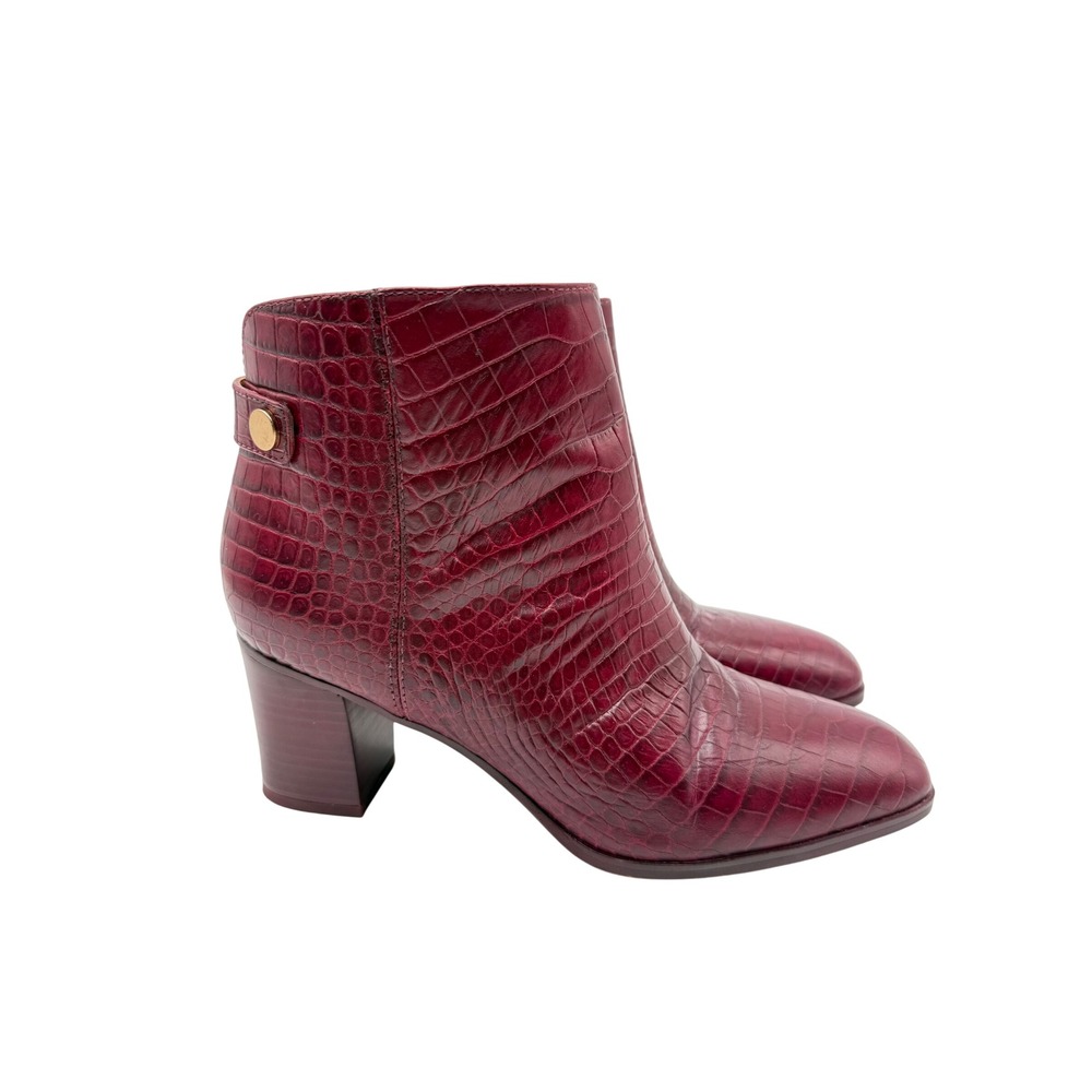 Franco Sarto Ankle Boots Womens 8M Burgundy Excellent Croc Embossed Block Heel